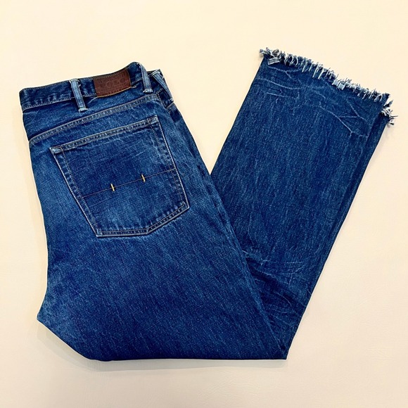 Vintage Polo Ralph Lauren Denim Jeans Frayed Hem Distressed Blue Men's 40/32 - Picture 1 of 16
